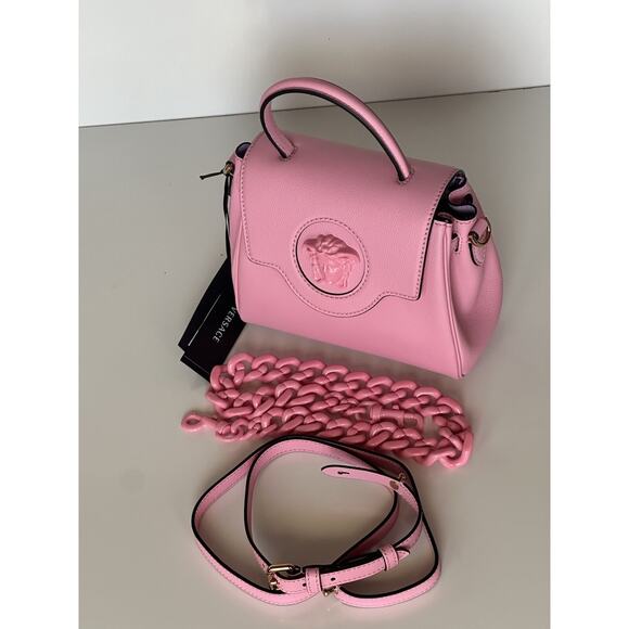 NWT $2125 Versace Top Handle Leather Pink Small Shoulder Bag DBFI040 Italy - Picture 2 of 16